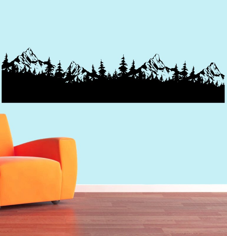 46363 Wald und Berglandschaft Silhouette Wandtattoo Wohnzimmer